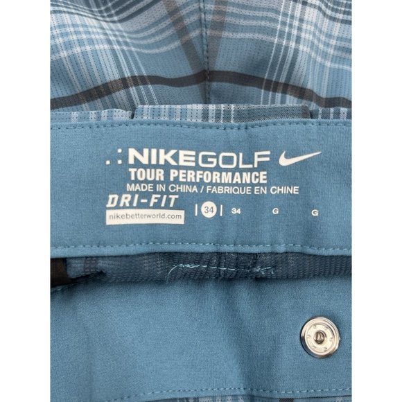 Nike Golf Mens Shorts Size 34 Dri Fit Mid Rise Blue Plaid Flat Front Casual - Picture 4 of 8
